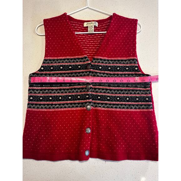 Eddie Bauer Vintage Women's Medium 100% Wool Red Sweater Vest Holiday - Picture 4 of 7